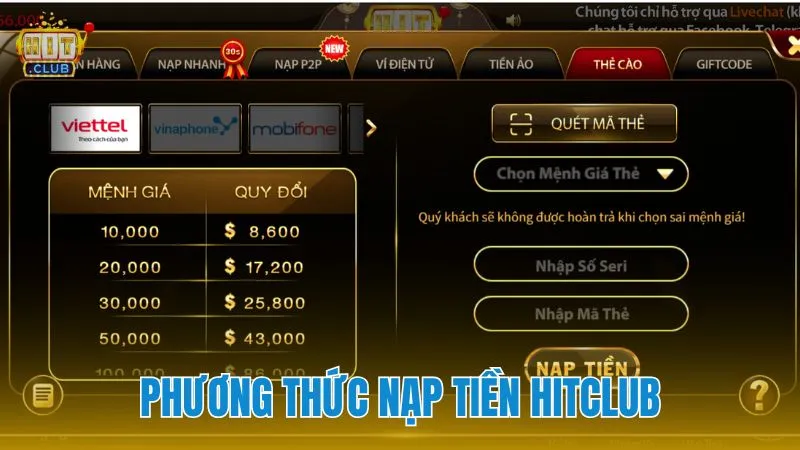 Hướng dẫn các kênh nạp tiền nhanh chóng và an toàn tại HITCLUB